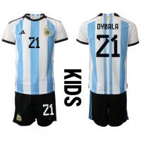 Dres Argentina Paulo Dybala #21 Domaci za djecu SP 2022 Kratak Rukav (+ kratke hlače)